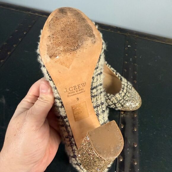 J. Crew Collection Tweed Pumps With Gold Sequins Block Heels Size 9 - Picture 4 of 5